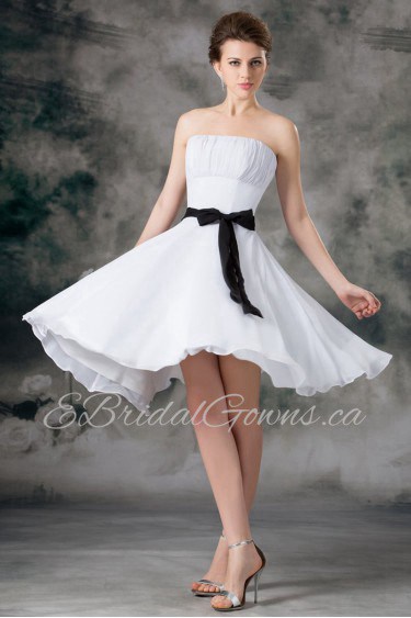 Chiffon Strapless Short Dress with Sash