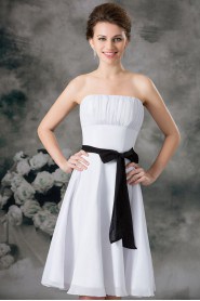 Chiffon Strapless Short Dress with Sash