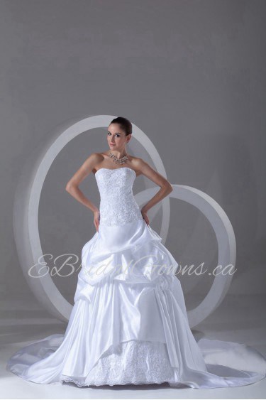 Satin Scoop Ball Gown with Embroidery