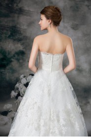 Net Strapless Ball Gown with Embroidery