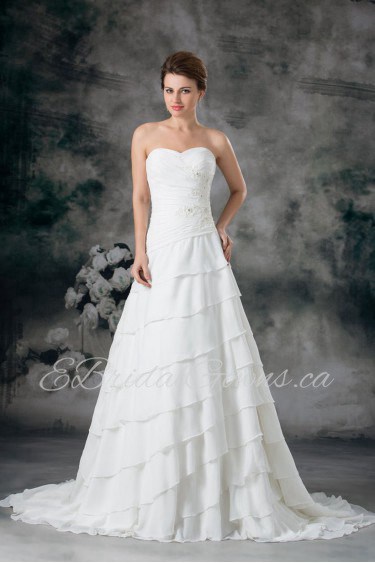 Chiffon Sweetheart A Line Gown with Embroidery