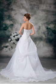 Organza Strapless A Line Gown with Embroidery