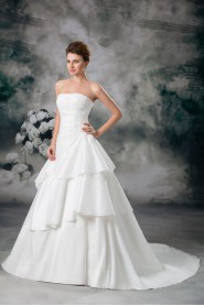 Satin Strapless A Line Gown with Embroidery