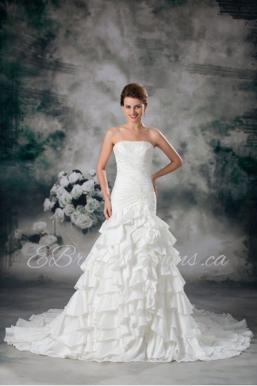 Taffeta Strapless A Line Gown with Embroidery