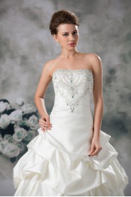 Satin Strapless A Line Gown with Embroidery