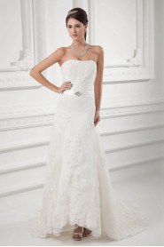 Satin and Net Strapless A Line Gown with Sash