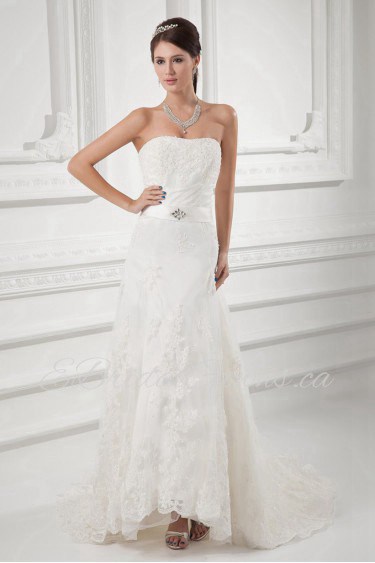 Satin and Net Strapless A Line Gown with Sash