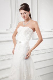 Satin and Net Strapless A Line Gown with Sash