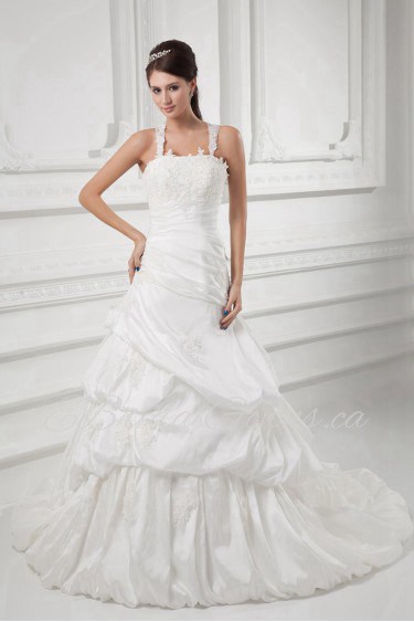 Taffeta A Line Gown with Embroidery