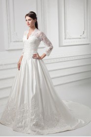 Satin V Neckline A Line Lace Gown