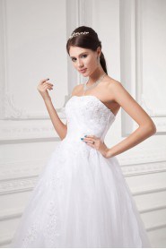 Organza Strapless A Line Gown with Embroidery