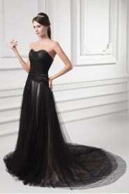 Net and Satin Sweetheart A Line Gown with Embroidery