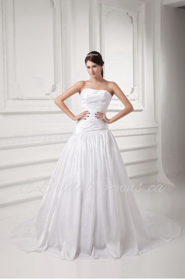 Taffeta Strapless A Line Gown with Embroidery