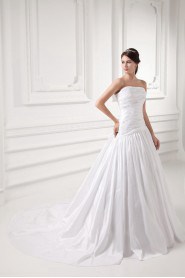 Taffeta Strapless A Line Gown with Embroidery