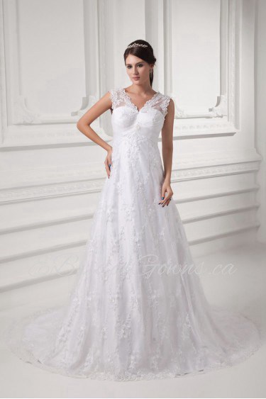 Lace V Neckline A Line Gown