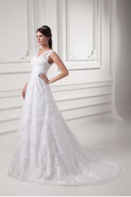 Lace V Neckline A Line Gown