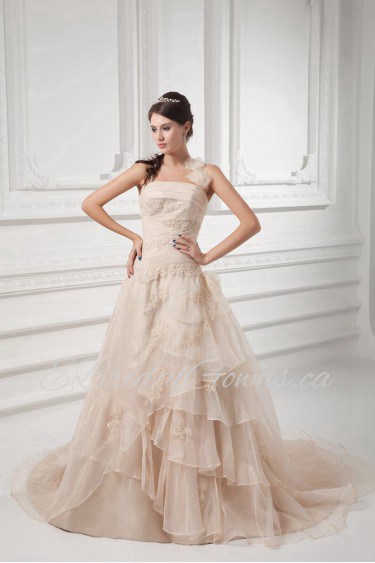 Organza Halter A Line Gown with Embroidery