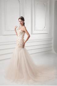 Satin and Net Sweetheart A Line Gown with Embroidery