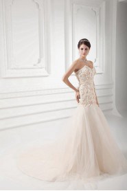 Satin and Net Sweetheart A Line Gown with Embroidery