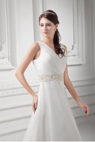 Organza V Neckline A Line Gown with Embroidery