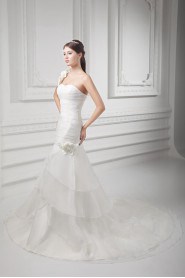 Organza One Shoulder A Line Gown with Hand-made Flowers