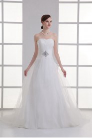 Satin and Net Sweetheart A Line Gown with Embroidery