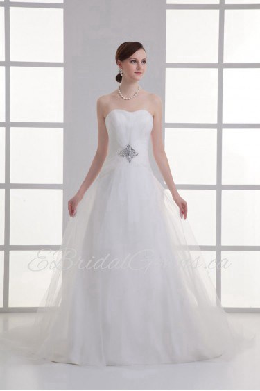 Satin and Net Sweetheart A Line Gown with Embroidery