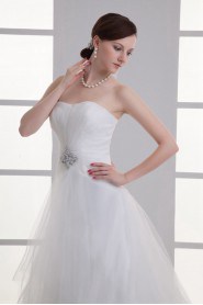 Satin and Net Sweetheart A Line Gown with Embroidery