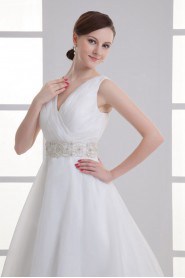 Organza V Neckline A Line Gown with Sash