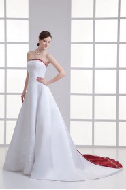 Satin Strapless A Line Gown with Embroidery