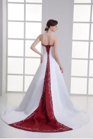 Satin Strapless A Line Gown with Embroidery