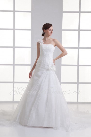 Organza Sweetheart A Line Hamd-made Flower Gown