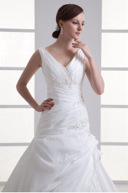 Taffeta V Neckline A Line Gown with Embroidery