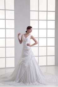 Taffeta V Neckline A Line Gown with Embroidery