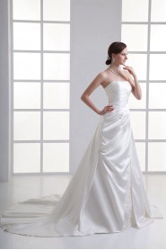 Satin Strapless A Line Gown with Embroidery