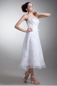 Organza and Satin Strapless Tea-Length Gown