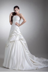 Satin Scallop A Line Gown with Embroidery