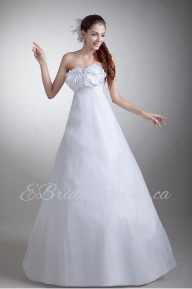 Organza and Satin Strapless A Line Gown