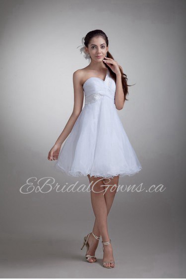 Organza One Shoulder Short Gown with Embroidery