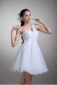 Organza One Shoulder Short Gown with Embroidery