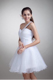 Organza One Shoulder Short Gown with Embroidery