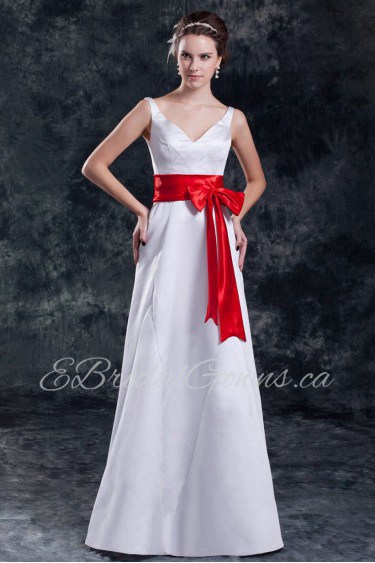 Satin V-Neck A Line Gown with Sash