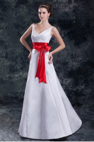 Satin V-Neck A Line Gown with Sash