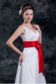 Satin V-Neck A Line Gown with Sash