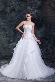 Organza A Line Gown with Embroidery