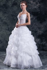 Organza V-Neck A Line Gown with Embroidery