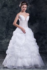 Organza V-Neck A Line Gown with Embroidery