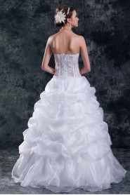 Organza V-Neck A Line Gown with Embroidery