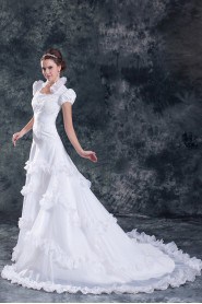 Organza Square A Line Gown with Cap Sleeves