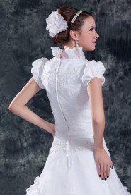 Organza Square A Line Gown with Cap Sleeves